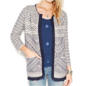 Lucky Brand Fringe Western Aztec Woven Sweater